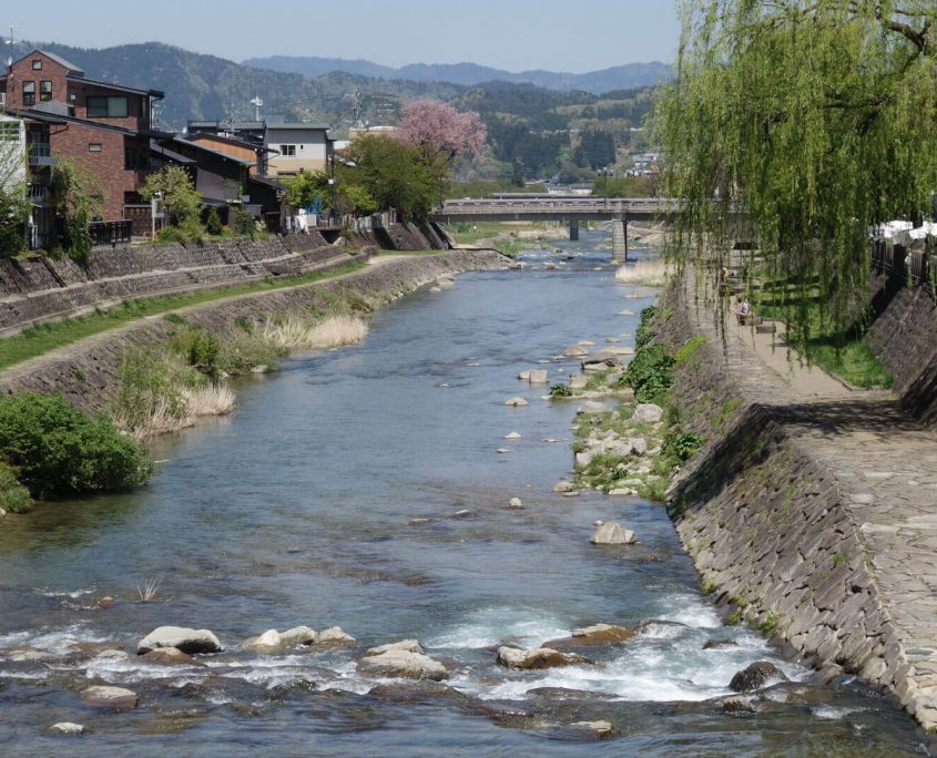 Beautiful river running through Takayama village