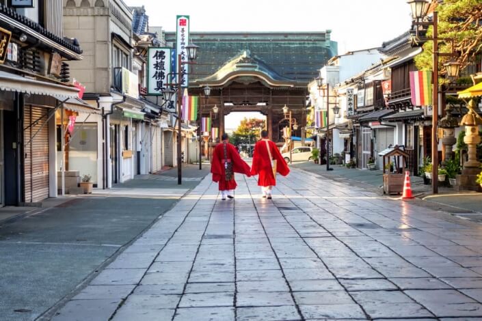 Monks leaving Zenkou-ji Morning Ceremony in Nagano