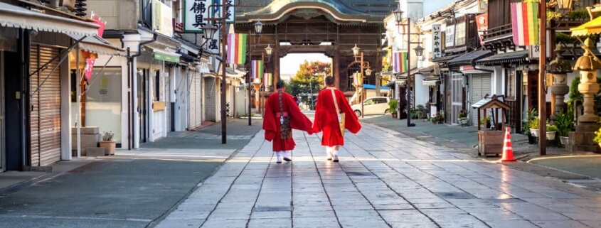 Monks leaving Zenkou-ji Morning Ceremony in Nagano