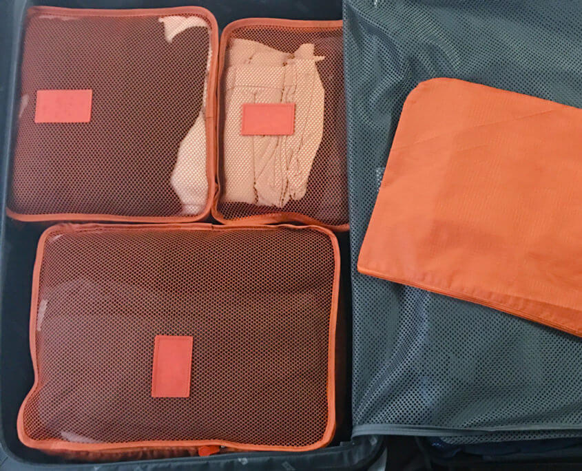 Packing cubes inside suitcase