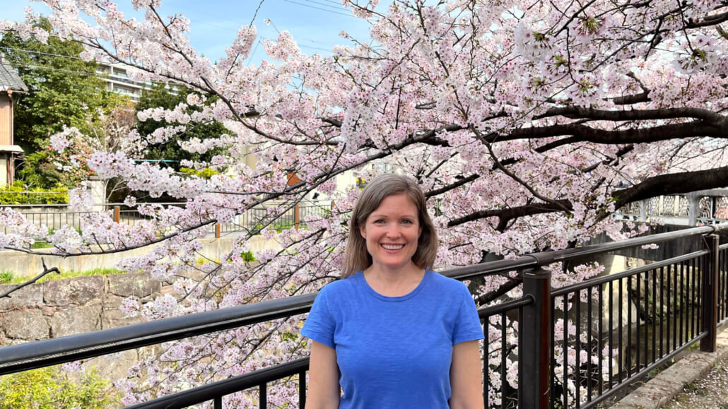 Becki in Front of Cherry Tree Along the River