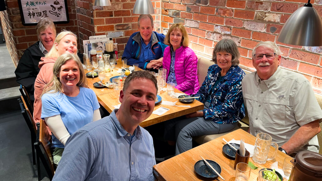 Becki and Shawn with Tour Guests at an Izakaya
