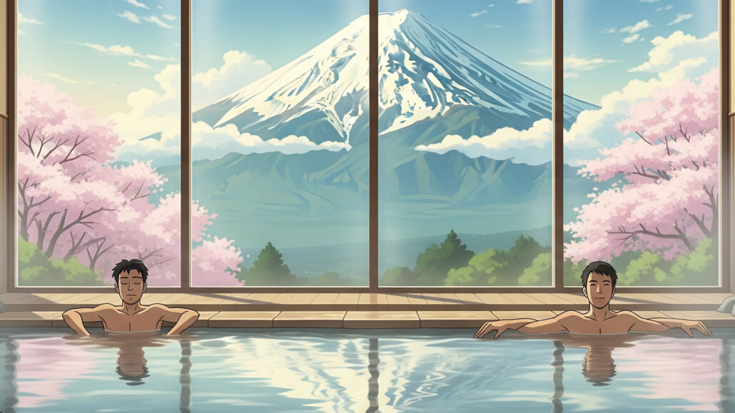 Onsen with Mount Fuji in the Background