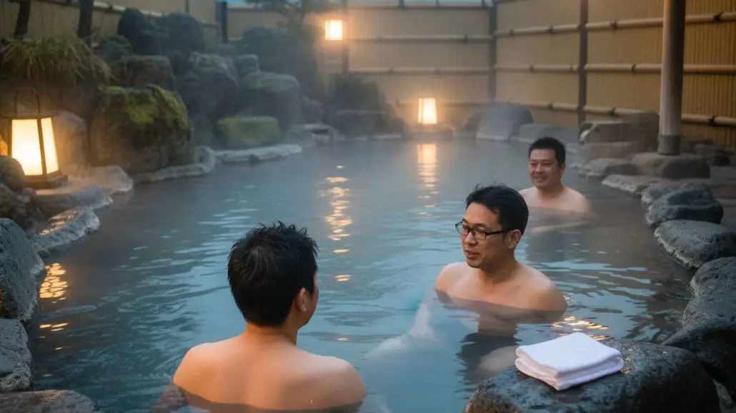 Small Towel Placed on the side of the Japanese Hot Spring