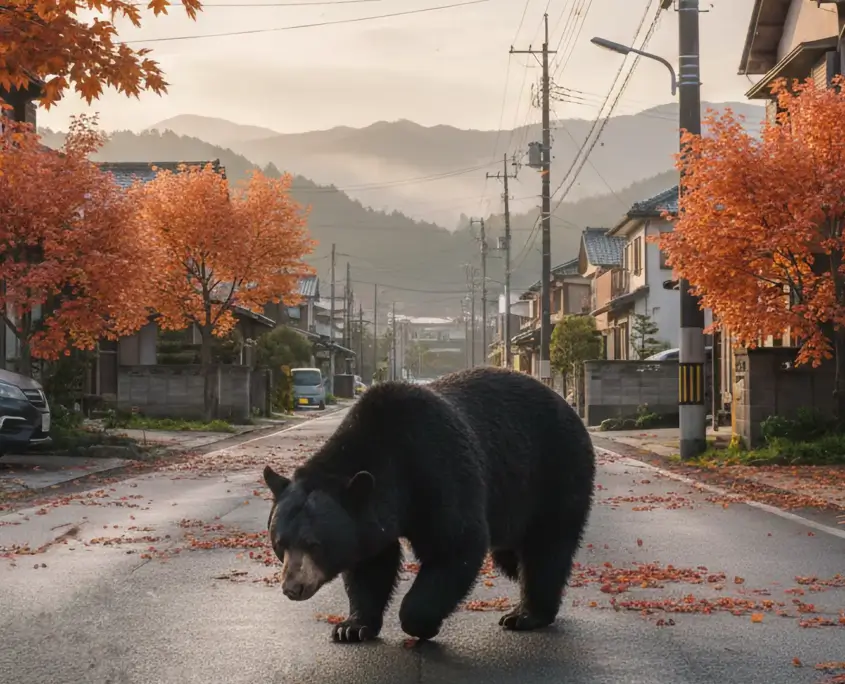 Bear In Road in Rural Japan