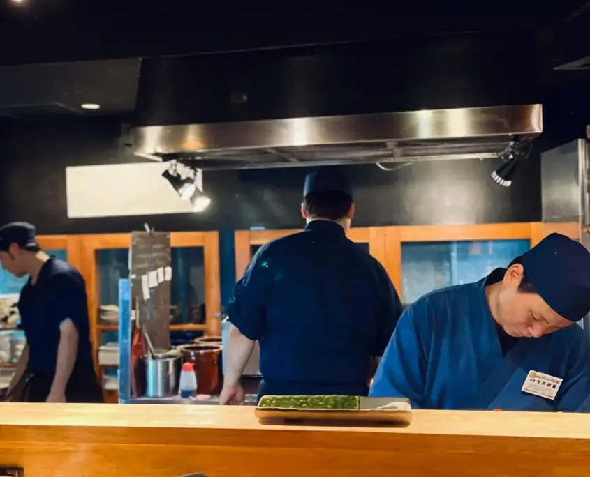 Chefs at the Michelin-recommended Yakitoriya in Nagoya