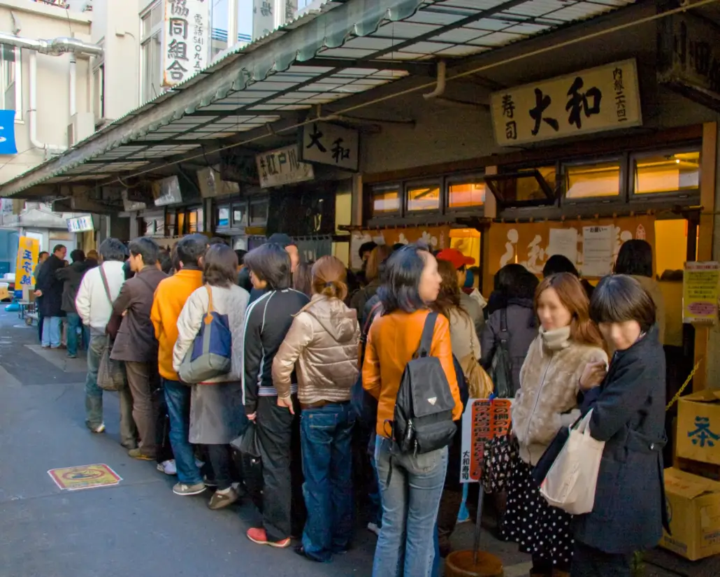 Long Line In Front of Sushi Restaurant