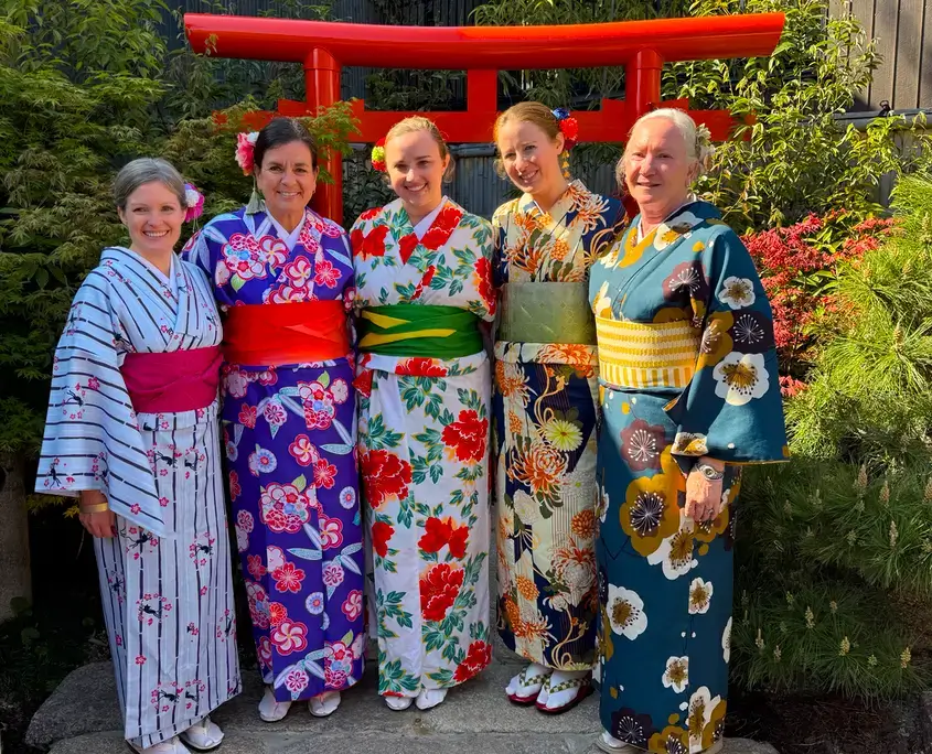 Becki with Tour Guests Dressed in Kimono