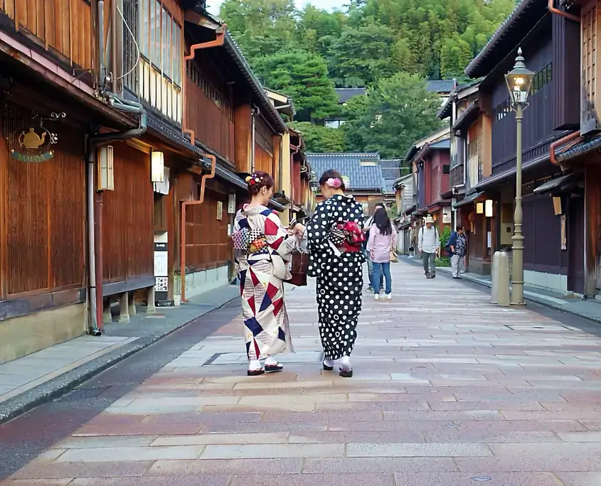 Young Japanese Women Wearing Kimono in Kanazawa, Japan