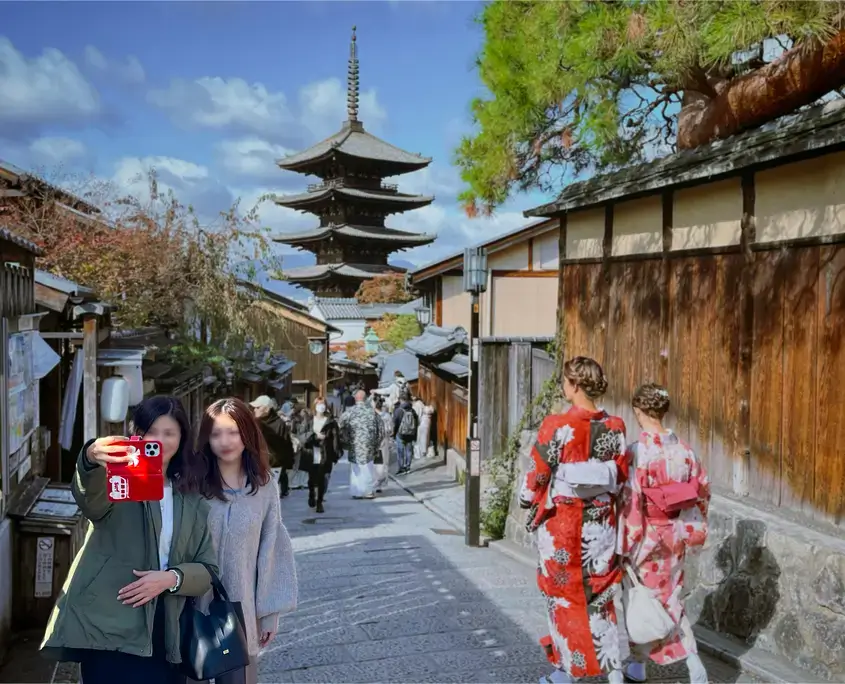 Tourists in Kimono in Higashiyama District