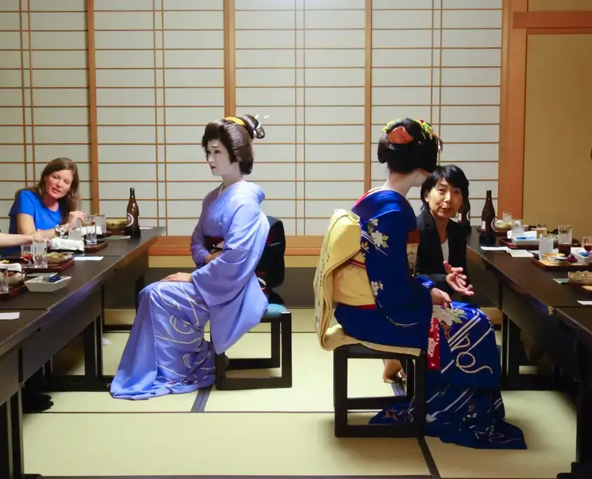 Our Tour Guests Enjoying a Private Dinner with a Geiko and a Maiko